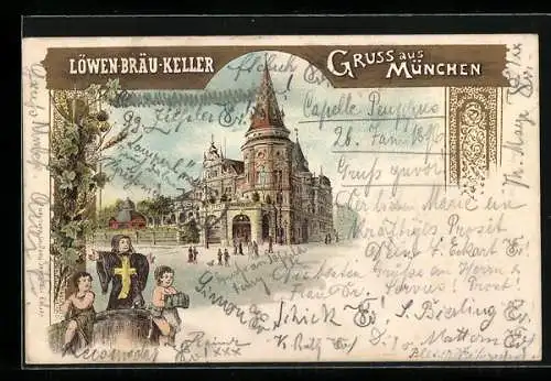 Lithographie München, Löwenbräu-Keller, Münchner Kindl