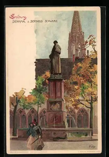 Künstler-AK Heinrich Kley: Freiburg, Denkmal d. Bertold Schwarz