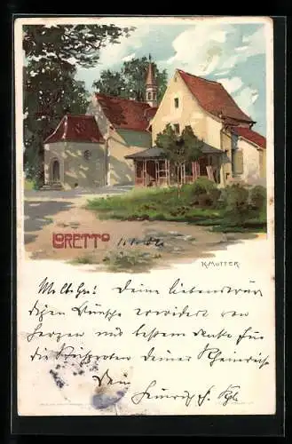 Künstler-AK Karl Mutter: Loretto, Ortspartie mit Kapelle