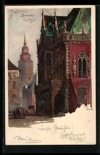 Künstler-Lithographie Heinrich Kley: Bremen, Rathaus