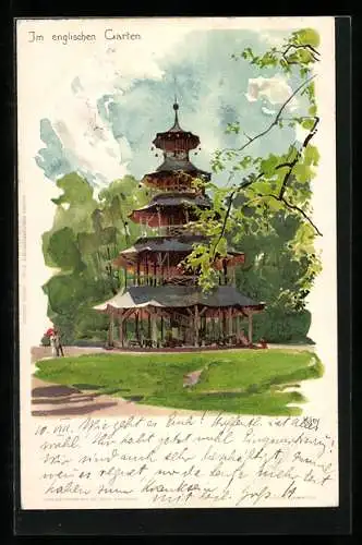 Künstler-AK Heinrich Kley: München, Englischer Garten, Pavillon