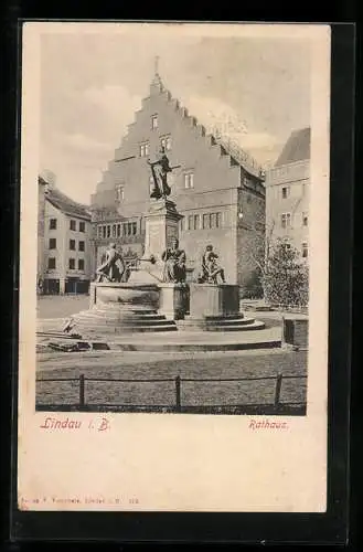 AK Lindau i. B., Rathaus mit Denkmal