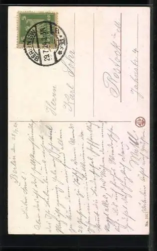 Künstler-AK Wally Fialkowska: zwei Kinder auf Drähten über dem Ort sitzend