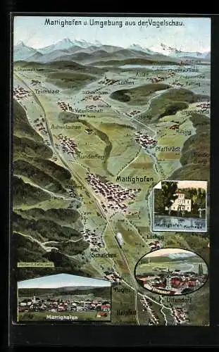 AK Mattighofen, Landkarte mit Umgebung, Teichstadt, Kitzing, Uttendorf, Pfaffstädt