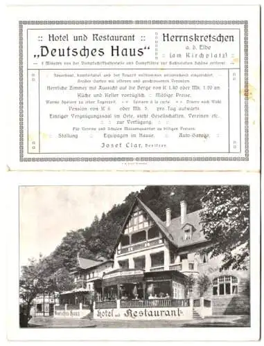 Klapp-AK Herrnskretschen a. d. Elbe, Hotel und Restaurant Deutsches Haus v. Josef Clar, Wegkarte