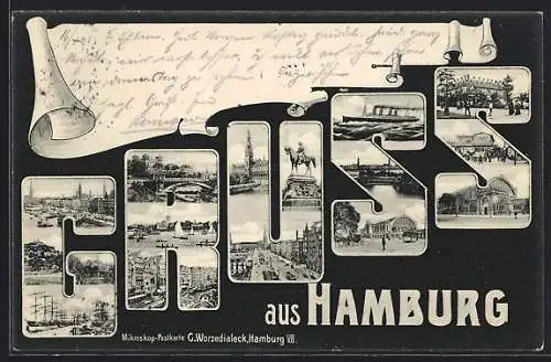 AK Hamburg, Ansichten des Hafens, Bahnhofs und der Stadt