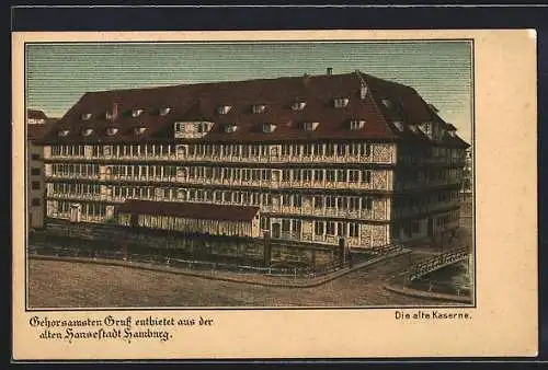 Lithographie Alt-Hamburg, Ansicht der alten Kaserne