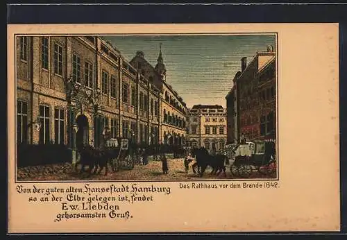 Lithographie Alt-Hamburg, Rathaus vor dem Brande 1842