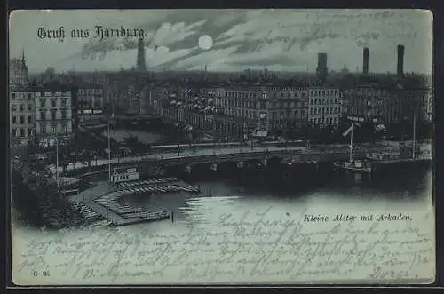 Mondschein-AK Hamburg, Kleine Alster mit Arkaden