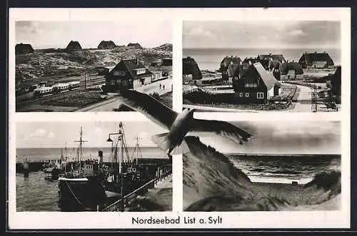 AK List a. Sylt, Nordseebad, Ortspartie, Eisenbahn, Hafen