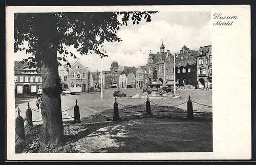 AK Husum / Nordsee, Der Markt im Sonnenschein