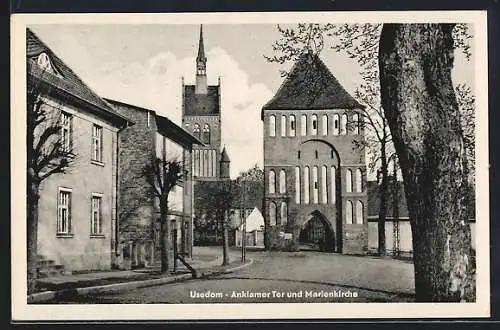 AK Usedom, Anklamer Tor und Marienkirche