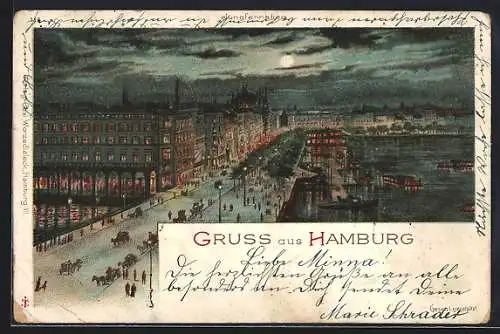 Lithographie Hamburg-Neustadt, Hafenpartie am Jungfernstieg