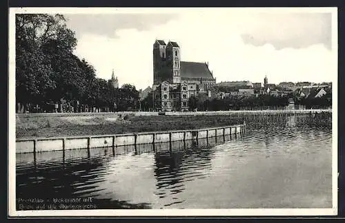 AK Prenzlau, Uckersee mit Blick auf die Marienkirche