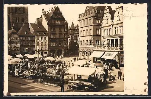 AK Trier, Marktplatz mit Geschäften