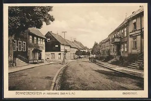 AK Benneckenstein, Strassenpartie in der Oberstadt, Hotel Kronprinz