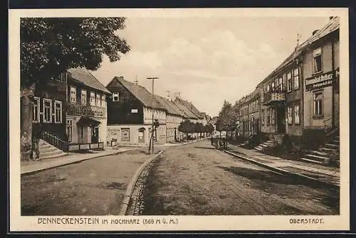 AK Benneckenstein, Strassenpartie in der Oberstadt, Hotel Kronprinz