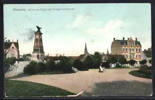 AK Demmin, Wilhelms-Platz mit Krieger-Denkmal