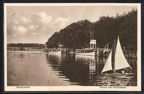 AK Berlin-Grunewald, Partie bei Schildhorn, Segelboot