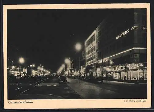 AK Berlin-Charlottenburg, Illuminierte Tauentzienstrasse bei Nacht