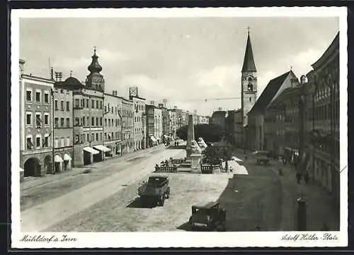 AK Mühldorf a. Inn, Platz mit Denkmal