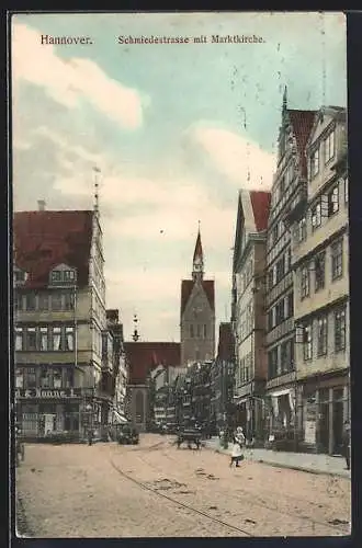 AK Hannover, Schmiedestrasse mit Marktkirche