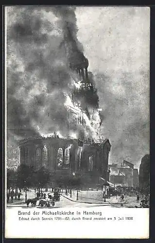 AK Hamburg-Neustadt, Brand der Michaeliskirche am 3. Juli 1906, Einsturz des Turmes