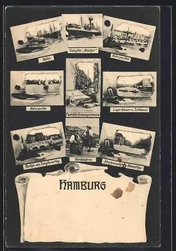 AK Hamburg-Neustadt, Hafen, Dampfer Blücher, Alsterpavillon, Vierländerin