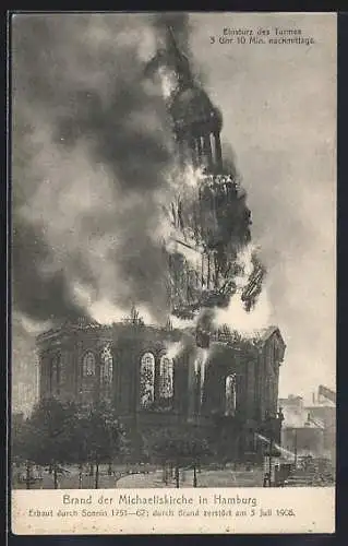 AK Hamburg-Neustadt, Brand der St. Michaeliskirche, Einsturz des Turmes am 3.7.1906