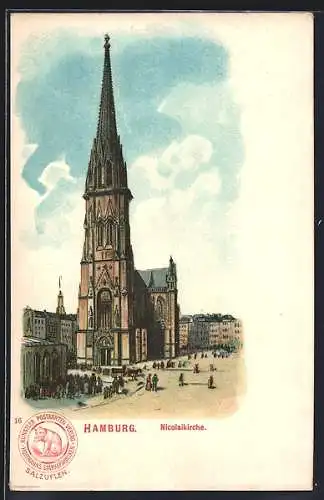 Lithographie Hamburg, Nicolaikirche am Hopfenmarkt