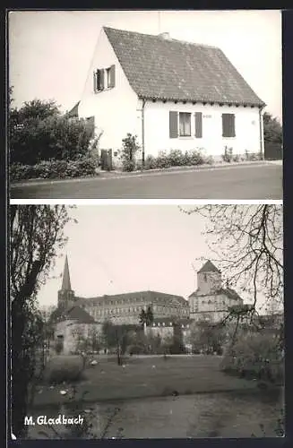 AK M. Gladbach, Teilansicht mit Türmen und Parkanlage, Wohnhaus