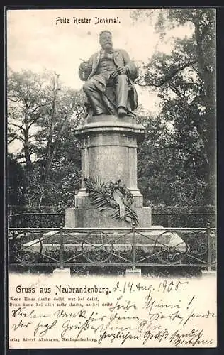 AK Neubrandenburg, Fritz Reuter Denkmal