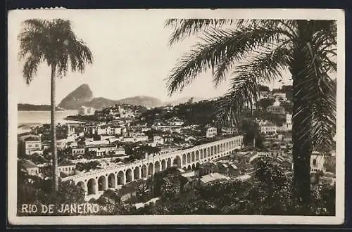 AK Rio de Janeiro, Ortsansicht mit Zuckerhut und Palmen