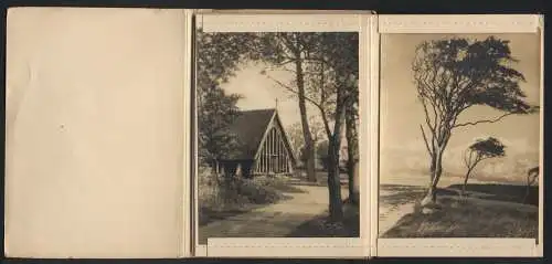 8 Fotografien Fritz Wegscheider, Ahrenshoop, Ansicht Ahrenshoop, Kirche, alte Katen, Fischerboot, Strandpartie