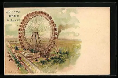 Lithographie Paris, Exposition universelle de 1900, Grande Roue de Paris