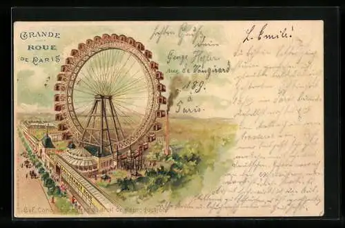 Lithographie Paris, Exposition universelle de 1900, Grande Roue de Paris