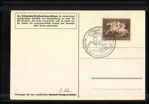 AK Tag der Briefmarke 1938, Reklame für Schaubek-Briefmarkenalbum, Weltkarte