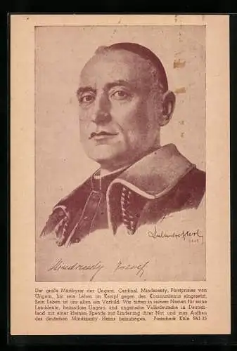 Klapp-AK Portrait von Joseph Cardinal Mindszenty, Fürstprimas von Ungarn