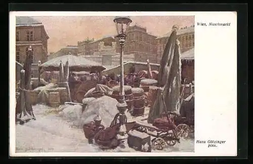 Künstler-AK Wien, Naschmarkt, Teilansicht im Winter