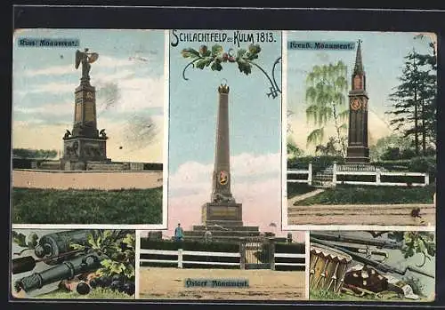 AK Kulm, Schlachtfeld 1813, Russisches Monument, Österreichisches Monument, Preussisches Monument