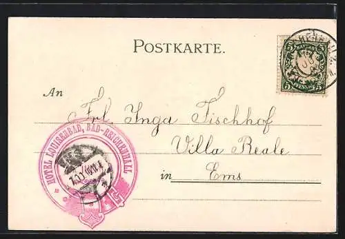 Lithographie Bad Reichenhall, Ortspanorama, Frauen in Trachten