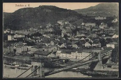 AK Tetschen-Bodenbach / Decin, Teilansicht des Ortes mit Brücke