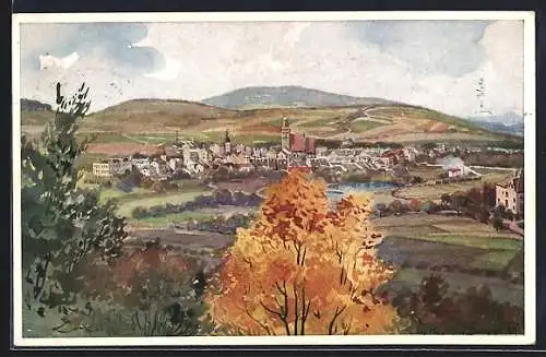 Künstler-AK Eduard Reckziegel: Prachatitz, Aussicht von St. Margarethenbad aus