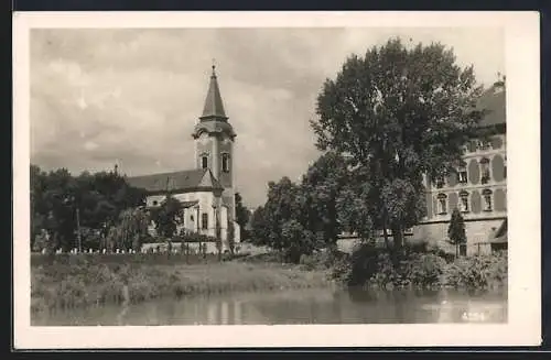 AK Libochovice / Libochowitz, Blick zur Kirche