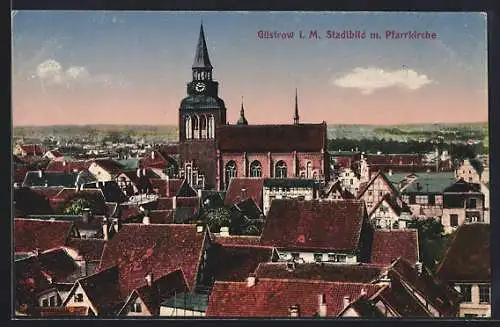 AK Güstrow i. M., Stadtbild mit Pfarrkirche