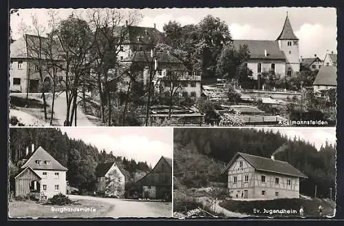 AK Adelmannsfelden, Burghardsmühle, Ev. Jugenheim, Ortsansicht