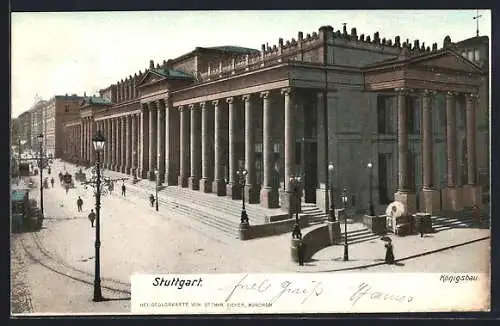 AK Stuttgart, Königsbau mit Strassenbahn