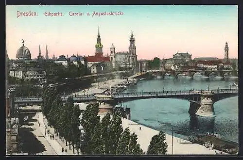 AK Dresden, Elbpartie mit Carola- und Augustusbrücke