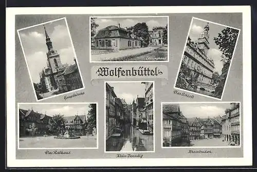 AK Wolfenbüttel, Hauptkirche, Rathaus, Schloss, Krambuden