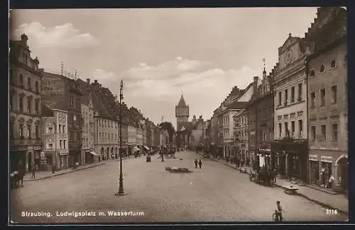 AK Straubing, Ludwigsplatz m. Wasserturm